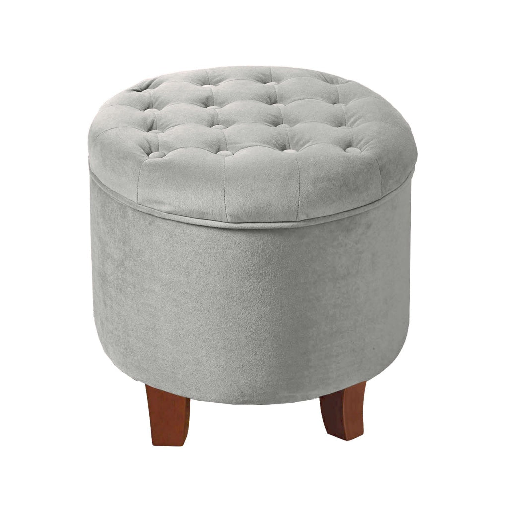 Button Tufted Velvet Upholstered Wooden Ottoman with Hidden Storage Light Gray and Brown - K6171-B214 By Casagear Home KFN-K6171-B214