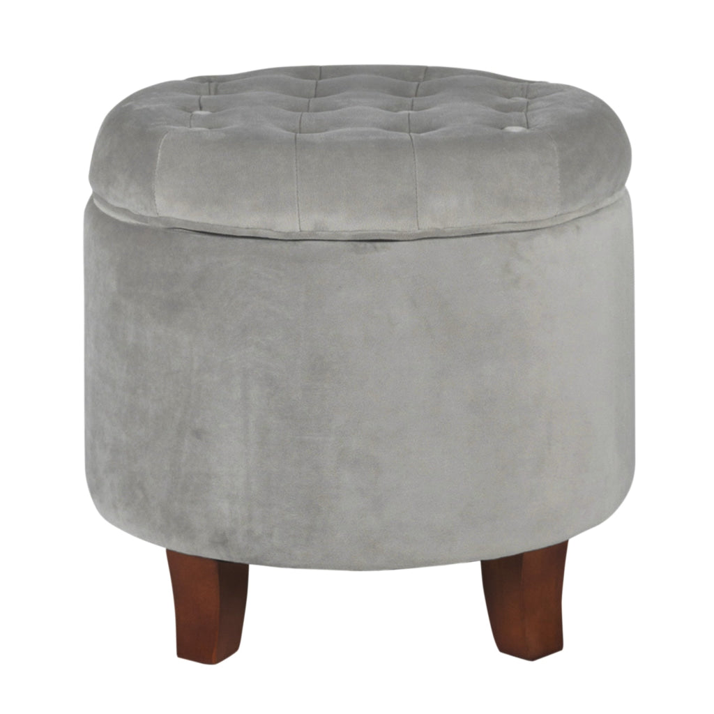 Button Tufted Velvet Upholstered Wooden Ottoman with Hidden Storage Light Gray and Brown - K6171-B214 By Casagear Home KFN-K6171-B214