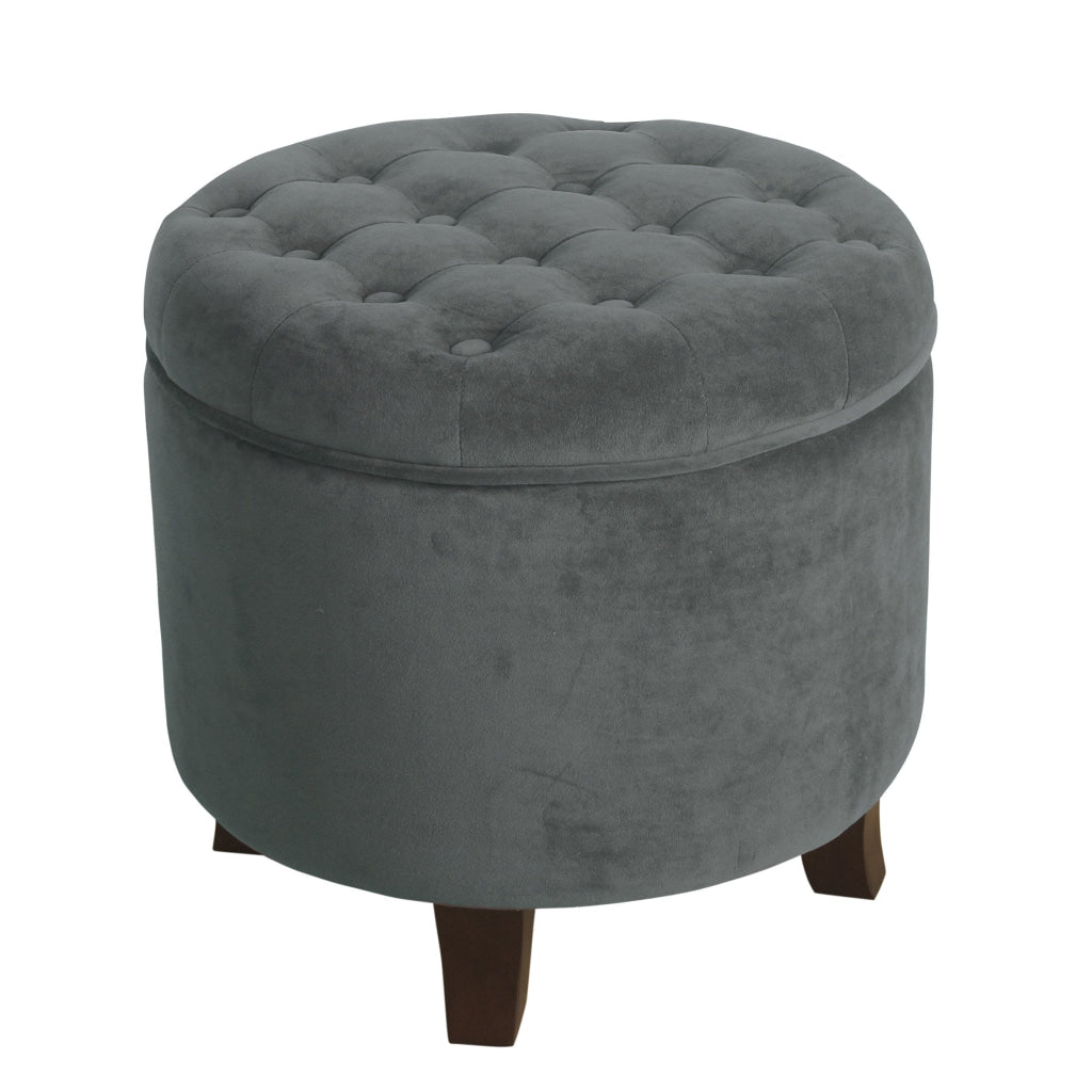 Button Tufted Velvet Upholstered Wooden Ottoman with Hidden Storage Gray and Brown - K6171-B229 By Casagear Home KFN-K6171-B229