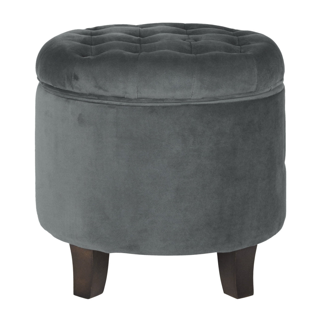 Button Tufted Velvet Upholstered Wooden Ottoman with Hidden Storage Gray and Brown - K6171-B229 By Casagear Home KFN-K6171-B229