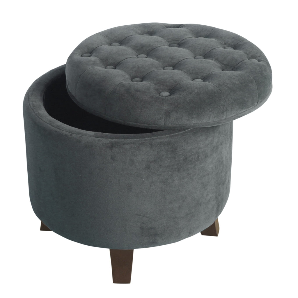 Button Tufted Velvet Upholstered Wooden Ottoman with Hidden Storage Gray and Brown - K6171-B229 By Casagear Home KFN-K6171-B229