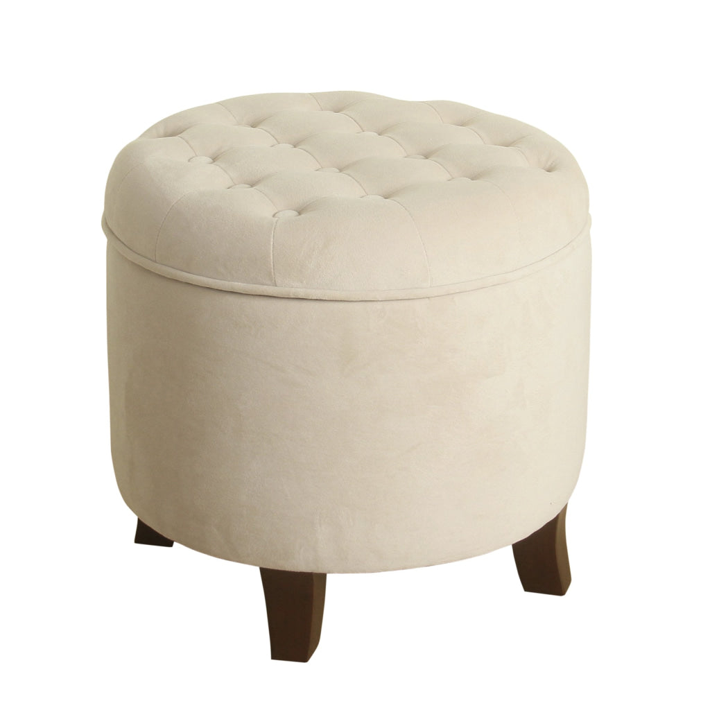 Button Tufted Velvet Upholstered Wooden Ottoman with Hidden Storage Cream and Brown - K6171-B247 By Casagear Home KFN-K6171-B247