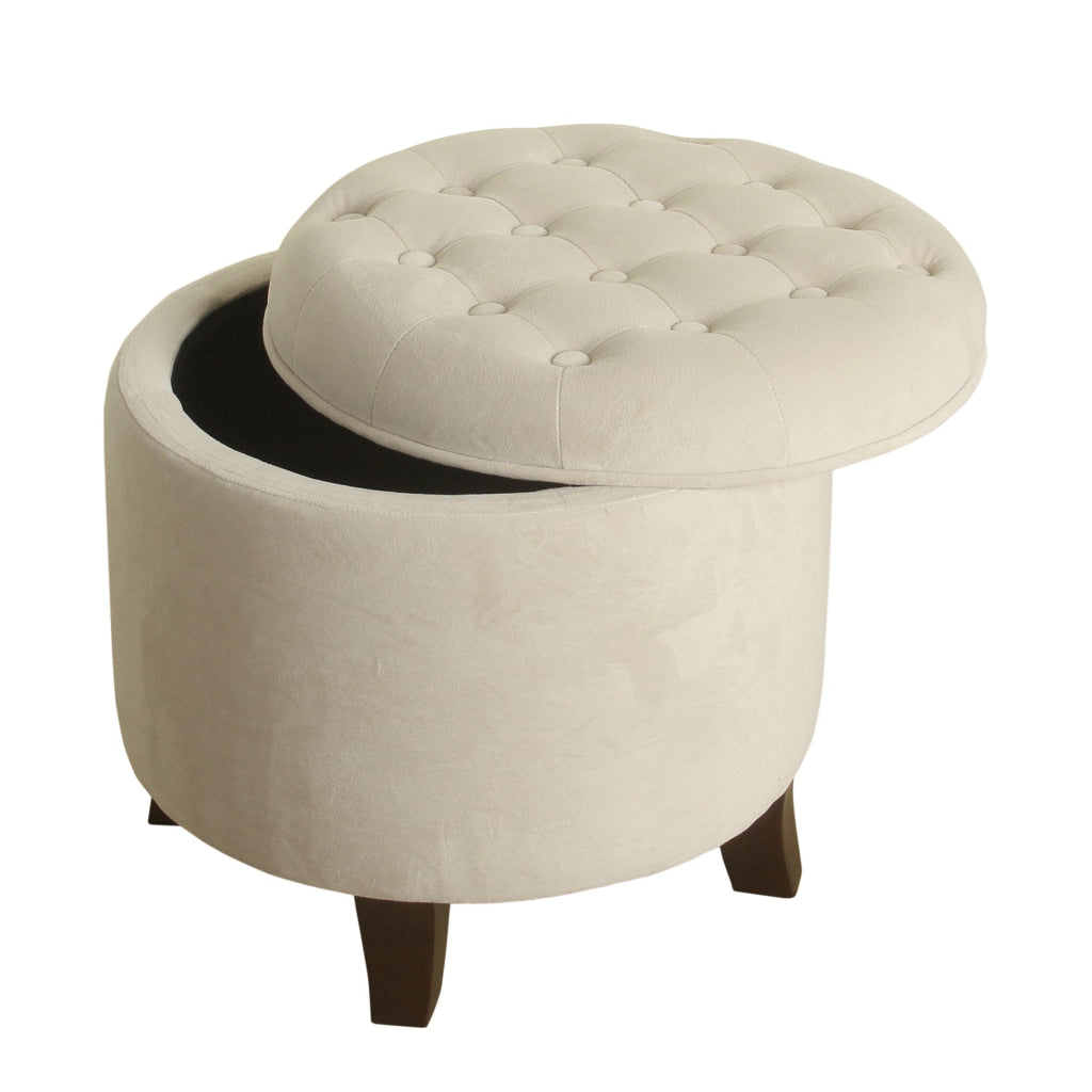 Button Tufted Velvet Upholstered Wooden Ottoman with Hidden Storage Cream and Brown - K6171-B247 By Casagear Home KFN-K6171-B247