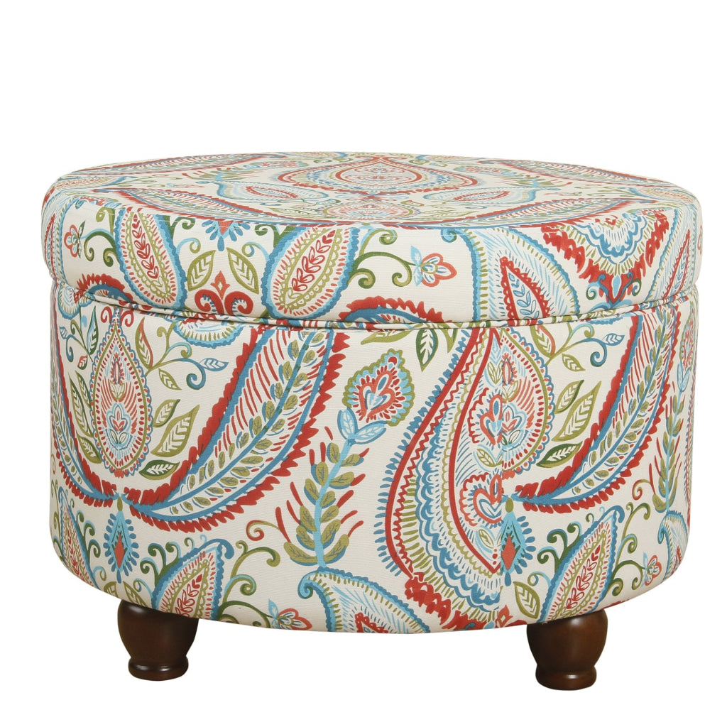 Paisley Pattern Fabric Upholstered Wooden Ottoman with Hidden Storage Multicolor - By Casagear Home KFN-K6427-A727