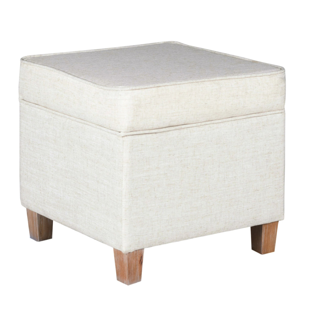 Square Shape Fabric Upholstered Ottoman with Lift Off Top and Wooden Tapered Feet White and Brown - K7342-F2067 By Casagear Home