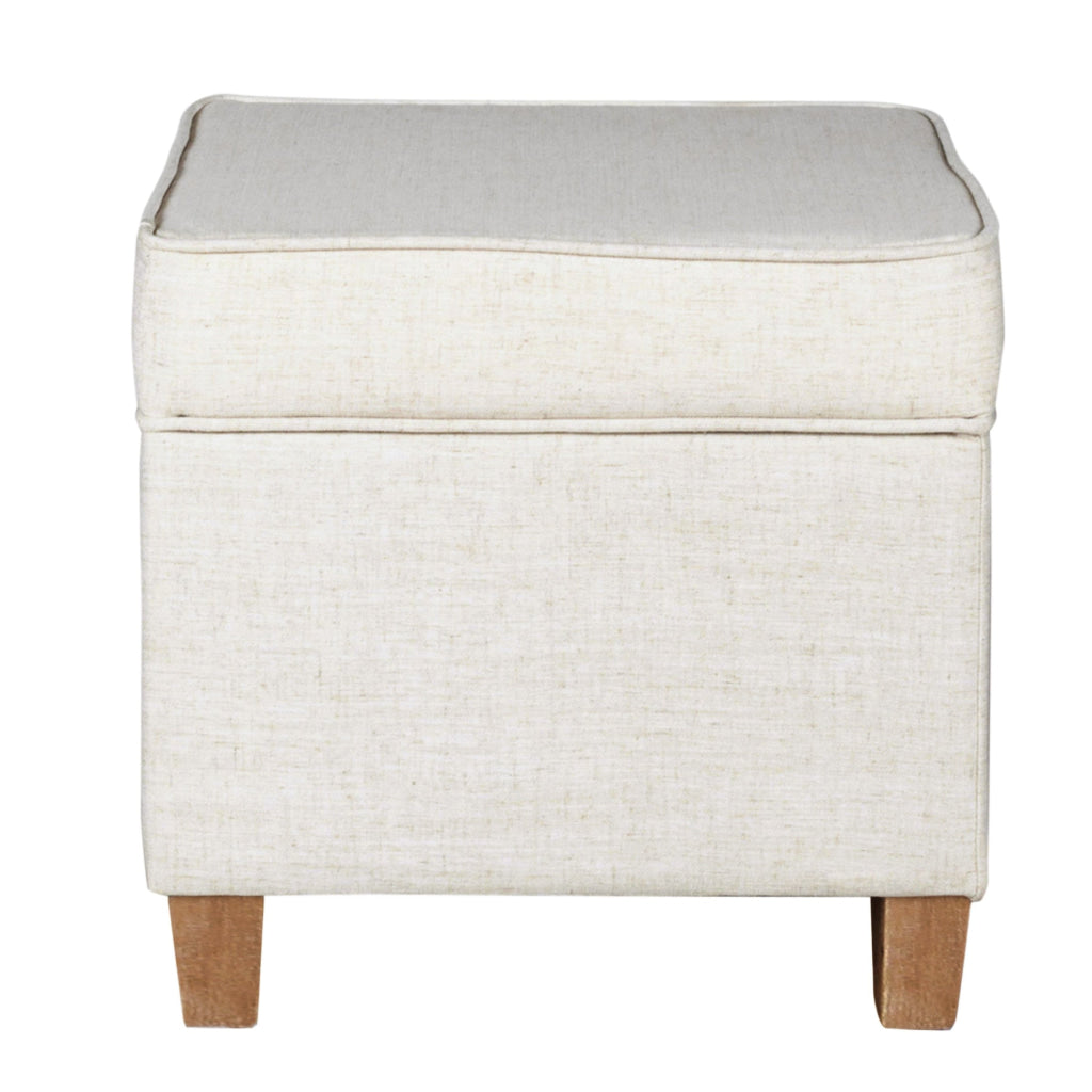 Square Shape Fabric Upholstered Ottoman with Lift Off Top and Wooden Tapered Feet White and Brown - K7342-F2067 By Casagear Home