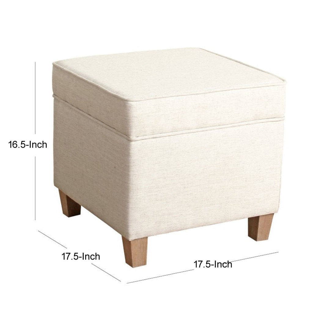 Square Shape Fabric Upholstered Ottoman with Lift Off Top and Wooden Tapered Feet White and Brown - K7342-F2067 By Casagear Home