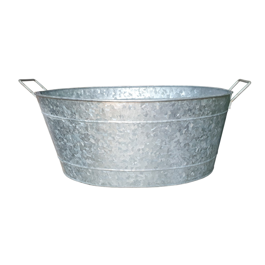 Embossed Design Oval Shape Galvanized Steel Tub with Side Handles Small Silver - BM195212 BM195212