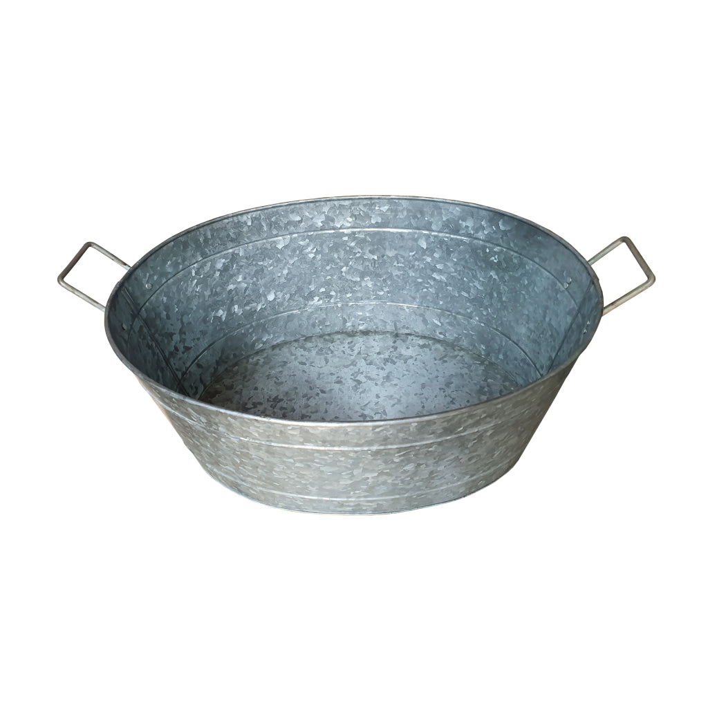 Embossed Design Oval Shape Galvanized Steel Tub with Side Handles Small Silver - BM195212 BM195212