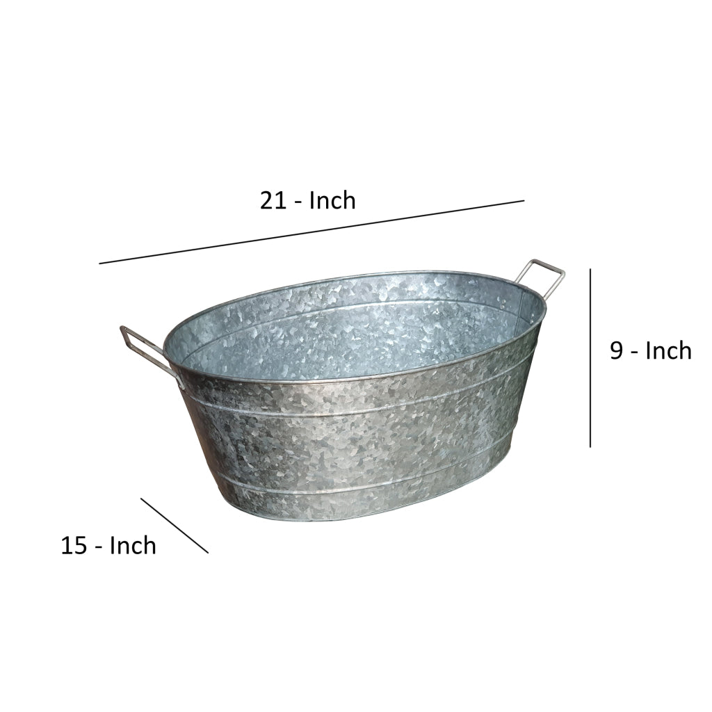 Embossed Design Oval Shape Galvanized Steel Tub with Side Handles Small Silver - BM195212 BM195212