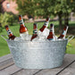 Embossed Design Oval Shape Galvanized Steel Tub with Side Handles, Small, Silver - BM195212