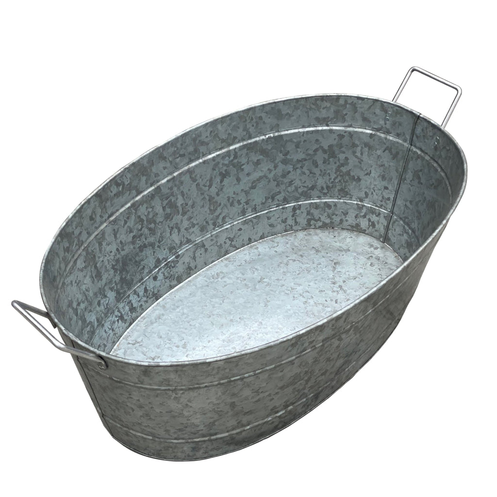 Embossed Design Oval Shape Galvanized Steel Tub with Side Handles Large Silver - BM195213 BM195213