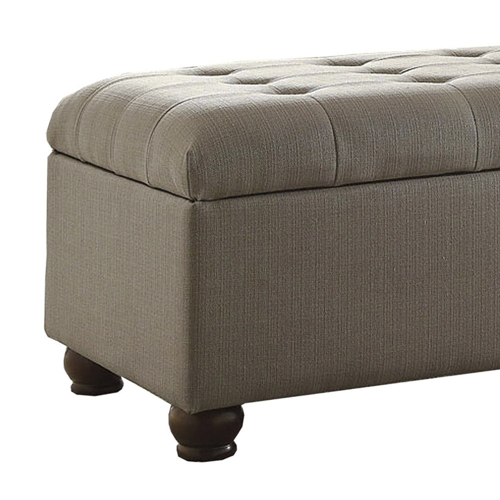 Textured Fabric Upholstered Button Tufted Storage Bench With Wooden Bun Feet Gray and Brown - K6189-F1370 By Casagear Home KFN-K6189-F1370