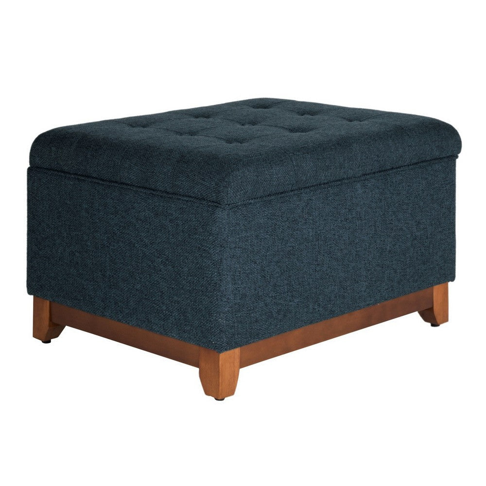 Textured Fabric Upholstered Wooden Ottoman With Button Tufted Top, Blue and Brown - K6813-F1570 By Casagear Home