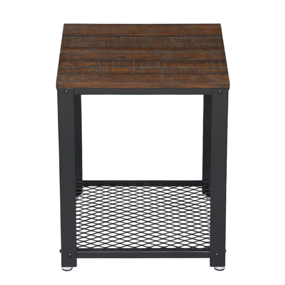 Matt 22 Inch Metal Framed End Side Table Wood Top Wire Mesh Open Shelf Brown Black By Casagear Home BM195812