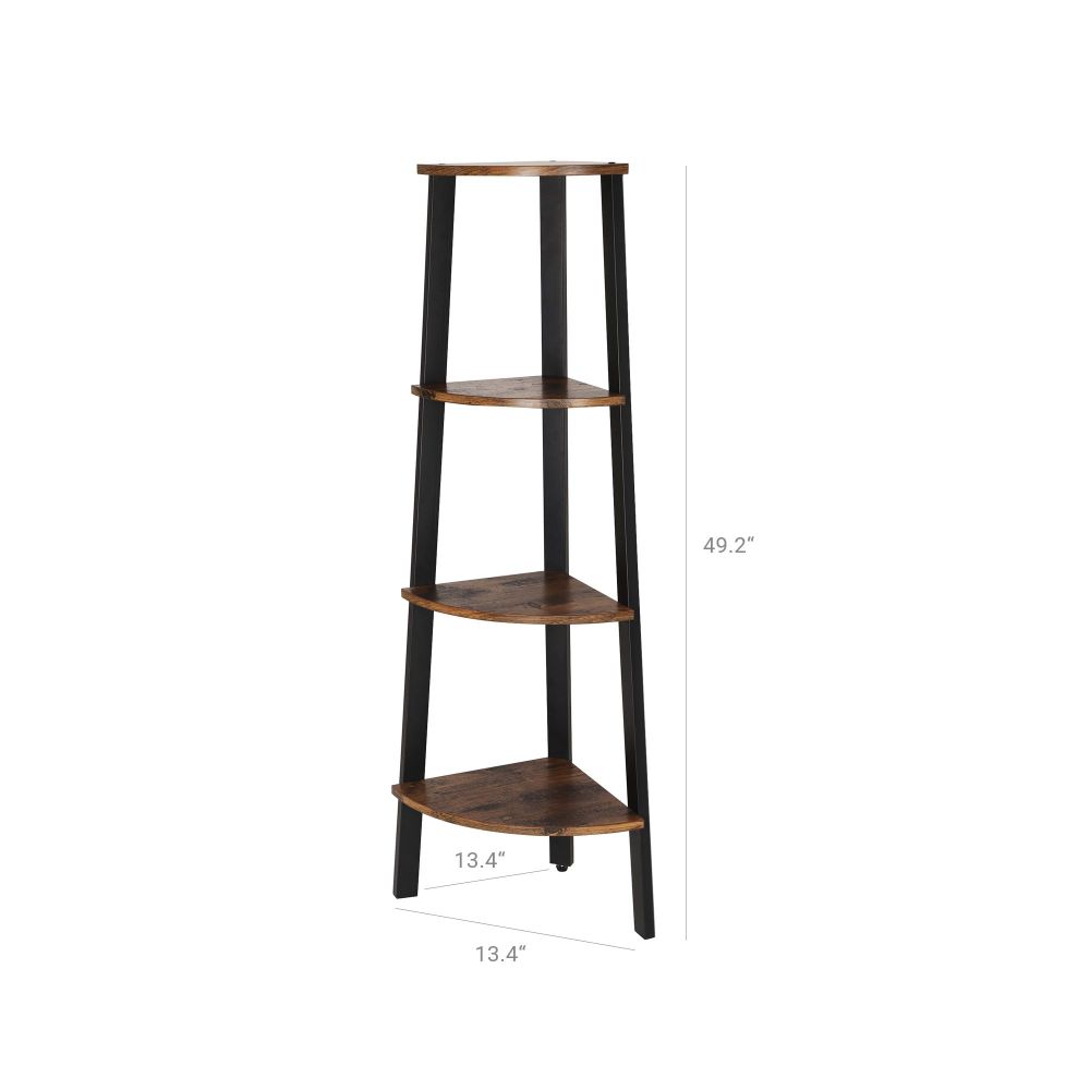 Four Tier Ladder Style Wooden Corner Shelf with Iron Framework Brown and Black - BM195830 BM195830