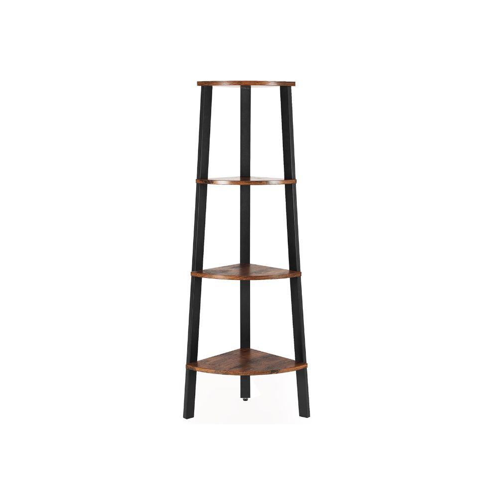 Four Tier Ladder Style Wooden Corner Shelf with Iron Framework Brown and Black - BM195830 BM195830