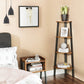 Four Tier Ladder Style Wooden Corner Shelf with Iron Framework, Brown and Black - BM195830