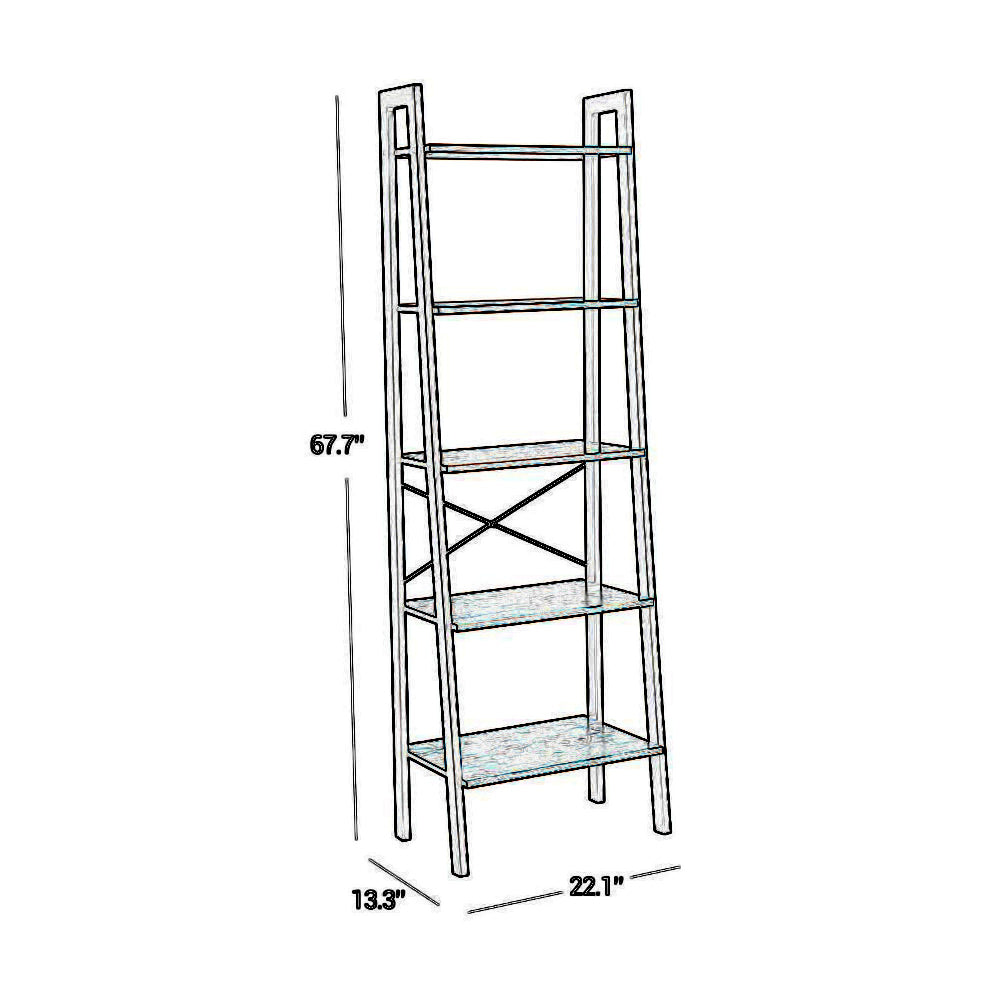 Five Tiered Rustic Wooden Ladder Shelf with Iron Framework Brown and Black - BM195846 By Casagear Home BM195846