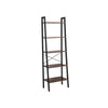 Five Tiered Rustic Wooden Ladder Shelf with Iron Framework, Brown and Black - BM195846 By Casagear Home