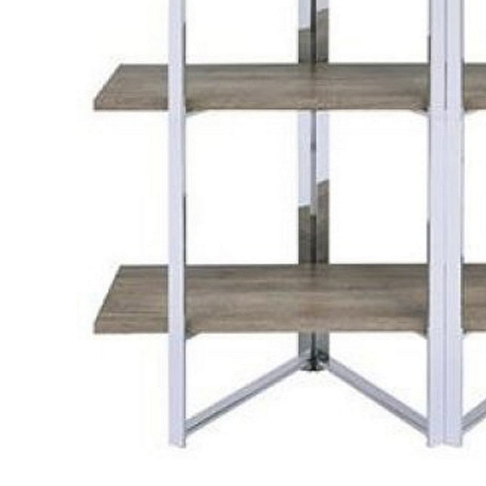 Geometric Metal Framed Bookshelf with Four Open Wooden Shelves- 92545 By Casagear Home AMF-92545