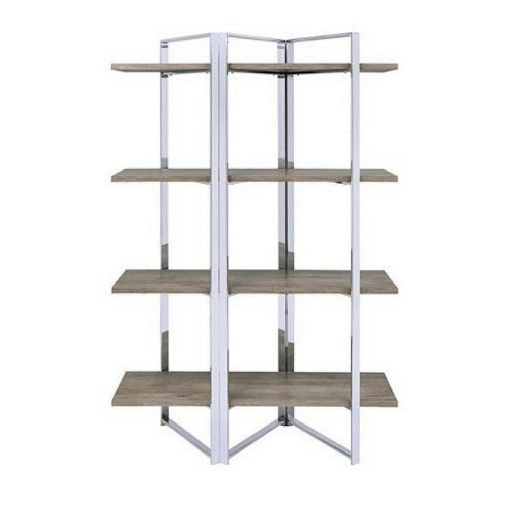 Geometric Metal Framed Bookshelf with Four Open Wooden Shelves- 92545 By Casagear Home AMF-92545