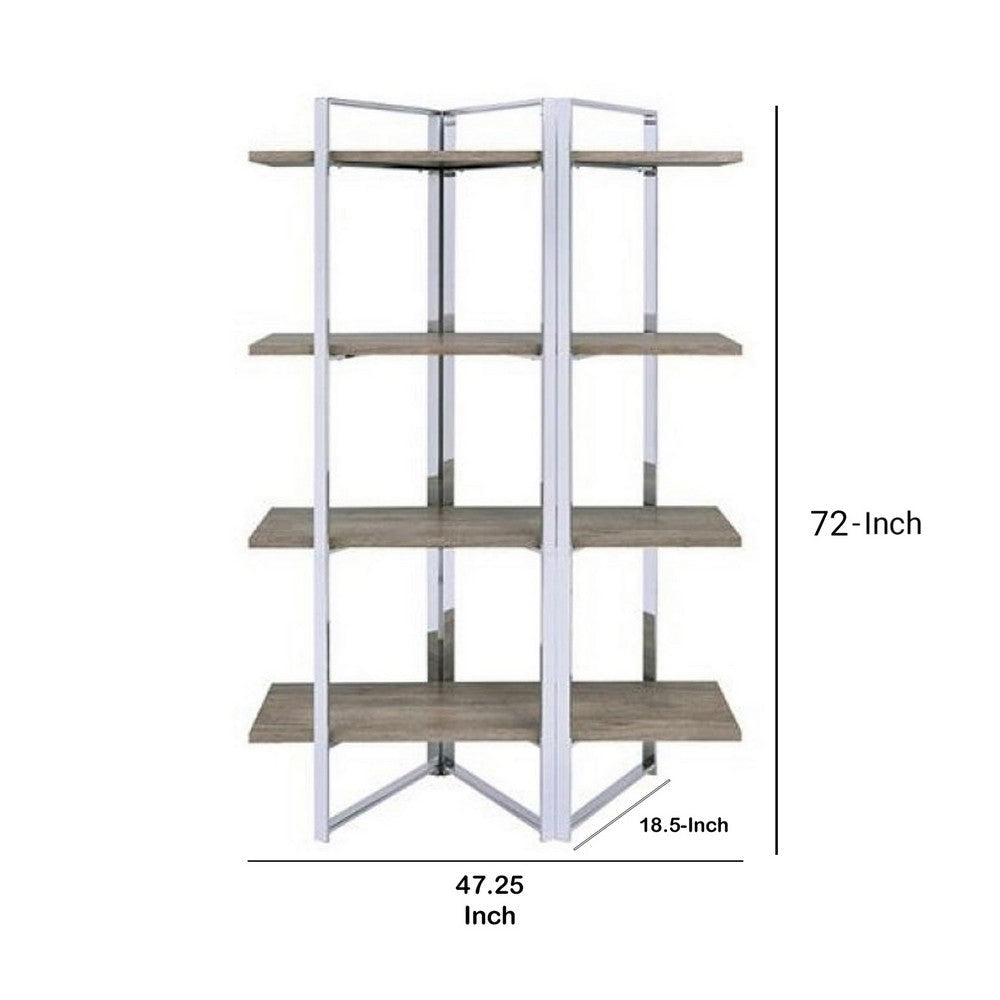 Geometric Metal Framed Bookshelf with Four Open Wooden Shelves- 92545 By Casagear Home AMF-92545