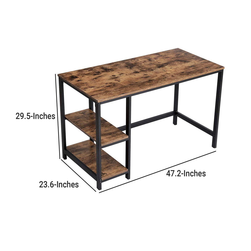 Yori Industrial 47 Inch Wood and Metal Desk with 2 Shelves Black and Brown By Casagear Home BM197491