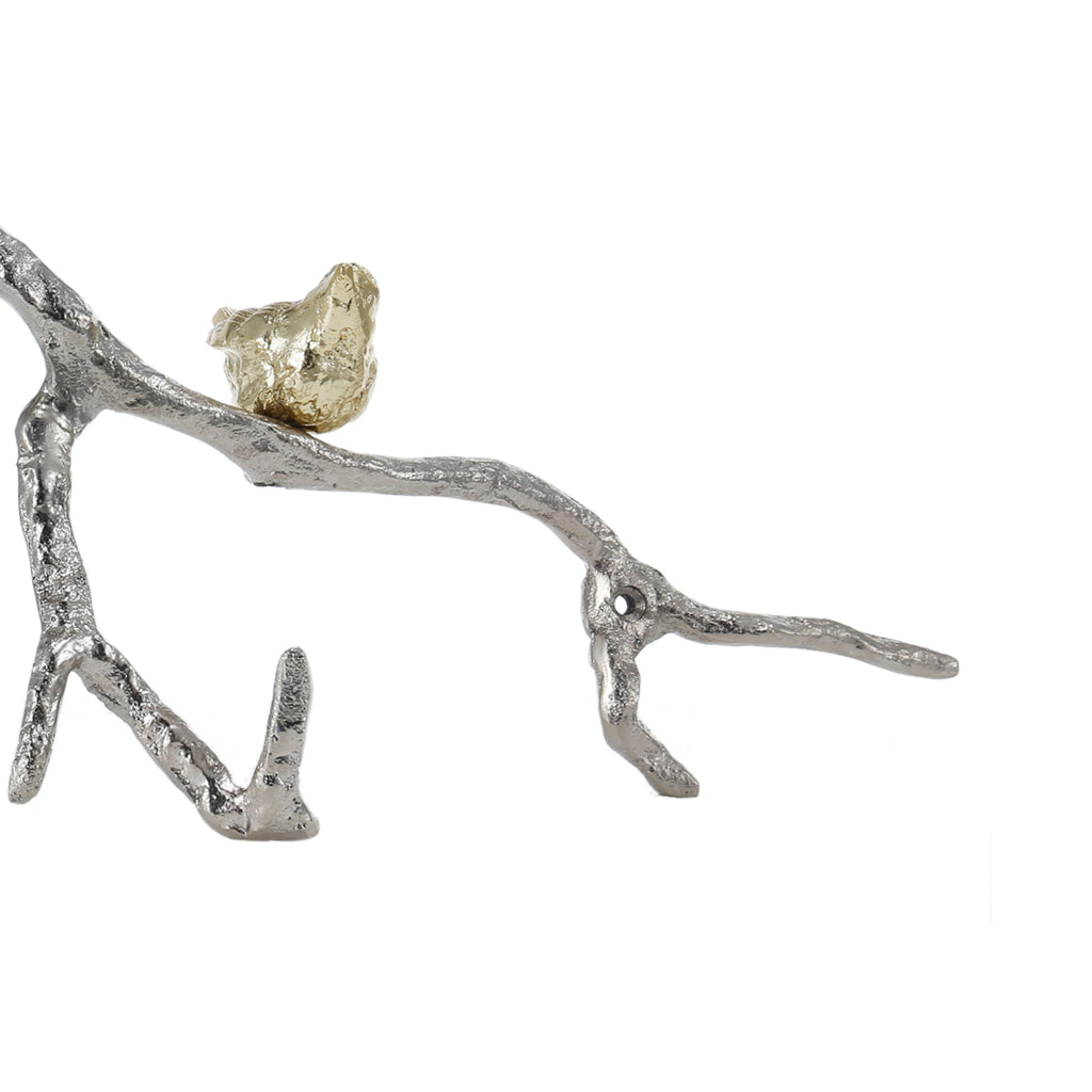 Decorative Wall Hook Branch Shaped with Birds Apogee Silver and Gold - BM200603 BM200603