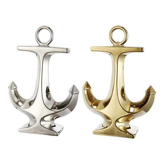 Nautical Ceramic Ship Anchor Decor, Set of 2, Gold and Silver - BM200624