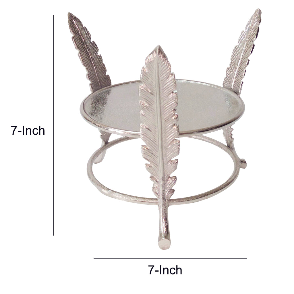 Aluminum Candle Holder Surrounded with Three Leaf Pillars Silver - BM200645 BM200645