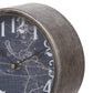 Metal Table Clock with Map Theme Background and Geometric Base Gray - BM200646 By Casagear Home BM200646