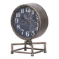 Metal Table Clock with Map Theme Background and Geometric Base Gray - BM200646 By Casagear Home BM200646