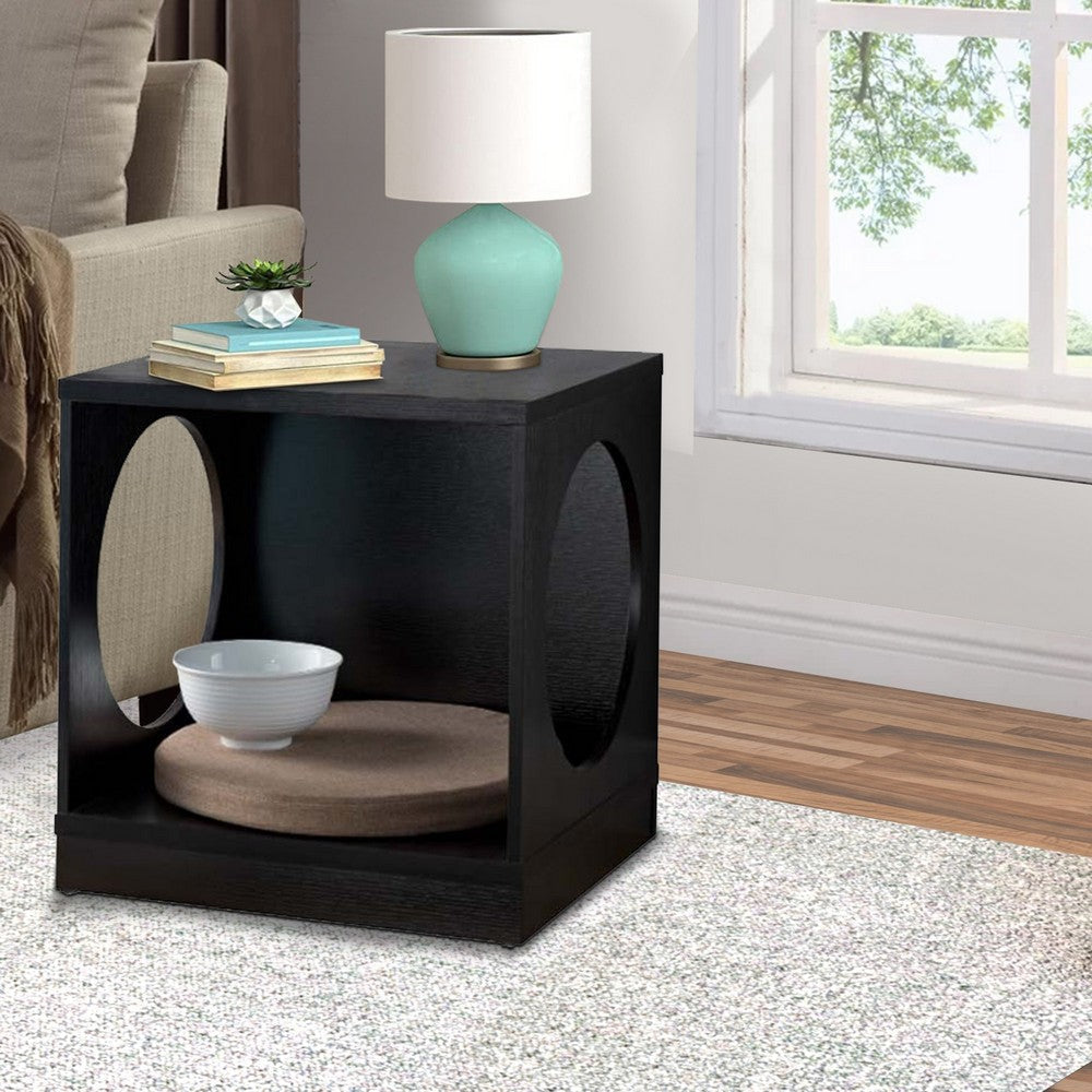 Wooden Pet End Table with Flat Base and Cutout Design on Sides Black By Casagear Home BM200659