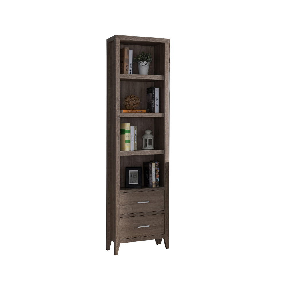 Wooden Media Tower with Four Open Shelves and Two Drawers Dark Taupe Brown By Casagear Home BM200666