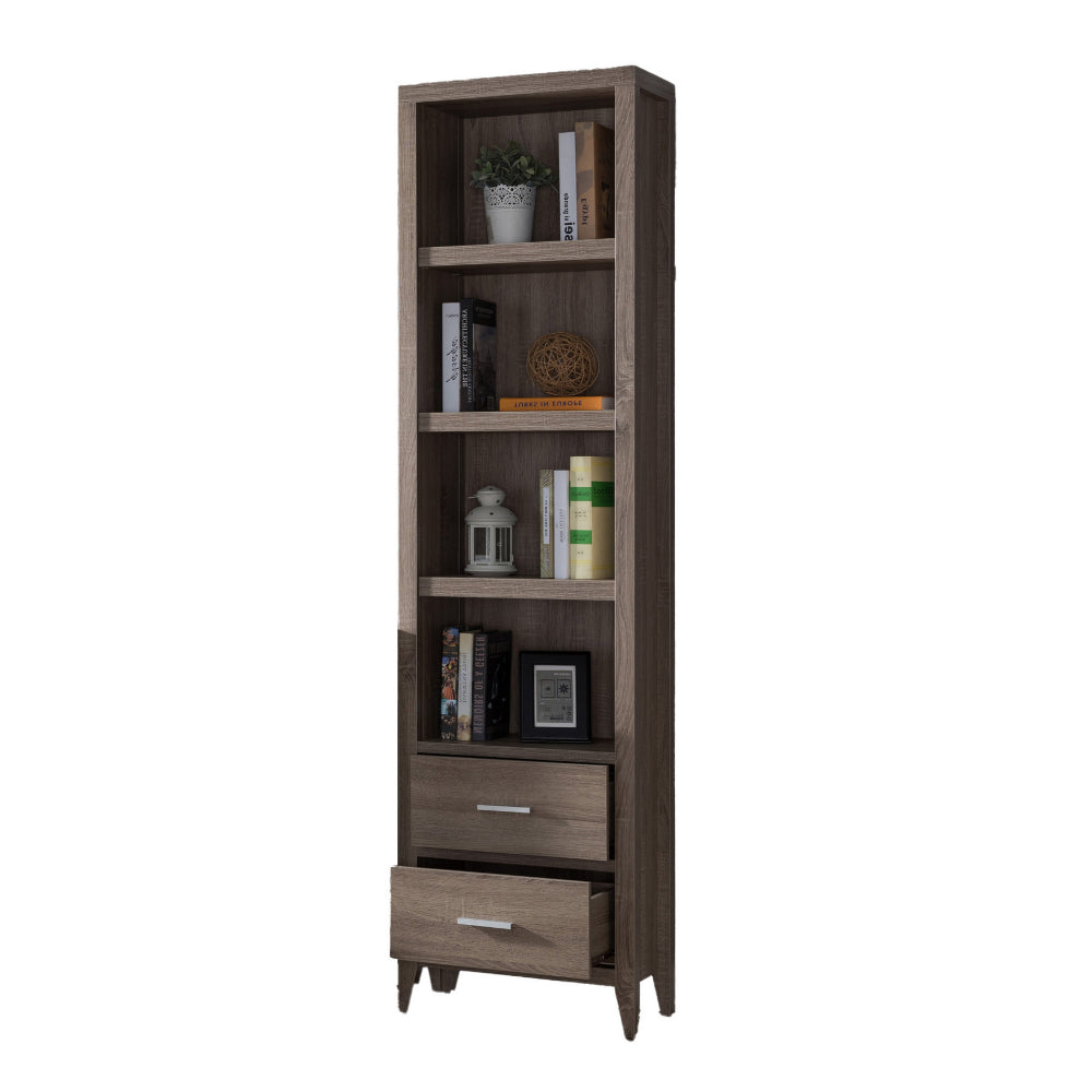 Wooden Media Tower with Four Open Shelves and Two Drawers Dark Taupe Brown By Casagear Home BM200666