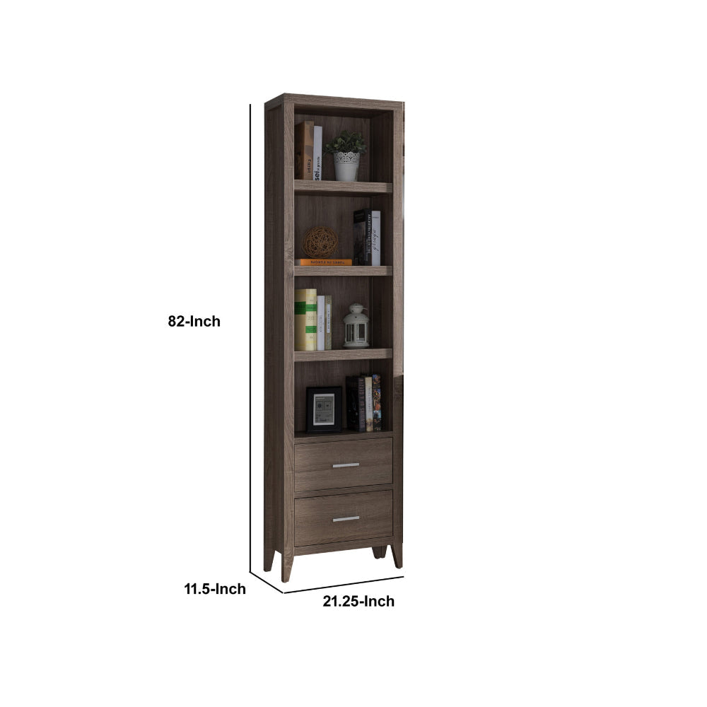 Wooden Media Tower with Four Open Shelves and Two Drawers Dark Taupe Brown By Casagear Home BM200666