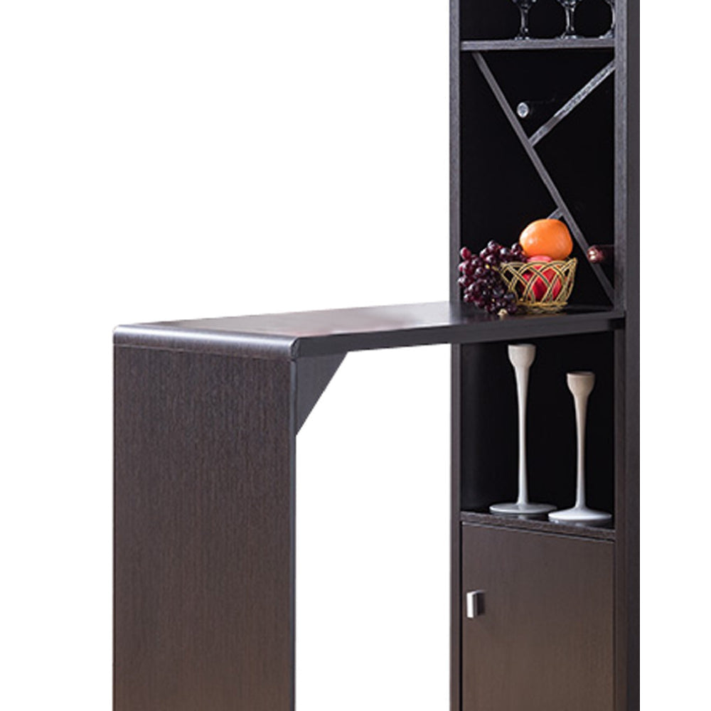 Wooden Wine Cabinet with Spacious Storage and Bar Table Red Cocoa Brown - BM200684 By Casagear Home BM200684