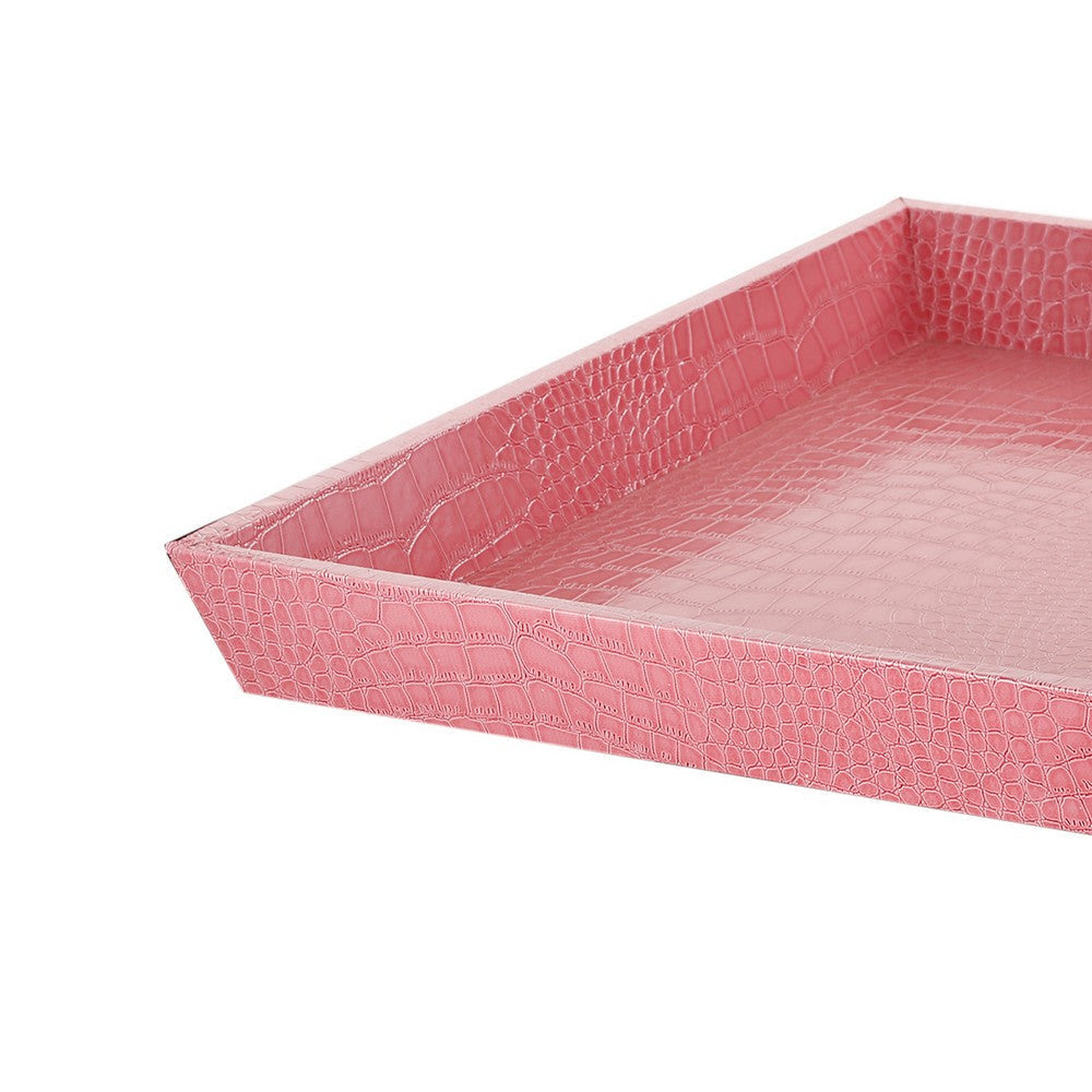 Wood and Leatherette Decorative Serving Tray with Raised Sides Pink - BM200885 By Casagear Home BM200885