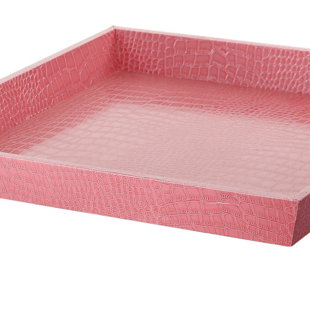 Wood and Leatherette Decorative Serving Tray with Raised Sides Pink - BM200885 By Casagear Home BM200885