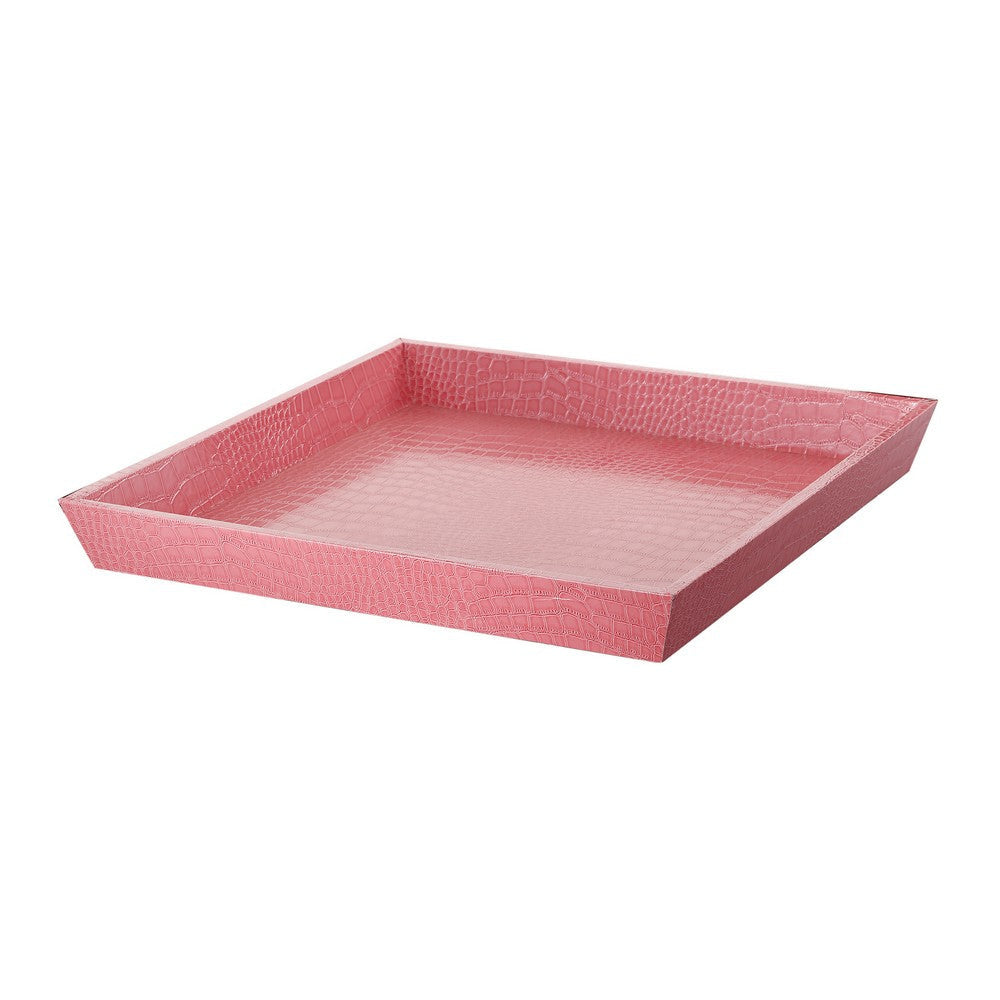 Wood and Leatherette Decorative Serving Tray with Raised Sides Pink - BM200885 By Casagear Home BM200885