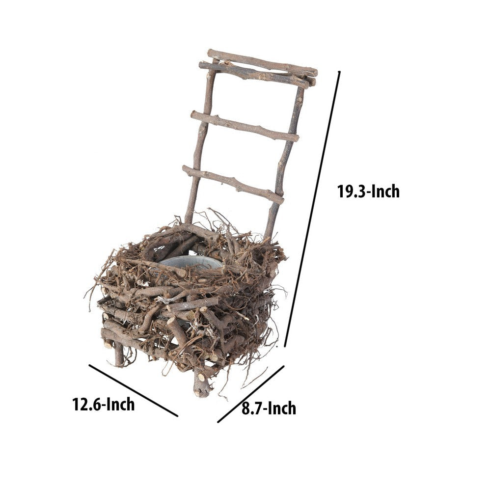 Nature Inspired Wooden Nest Planter with Clay Pot Gray and Brown - BM200899 BM200899