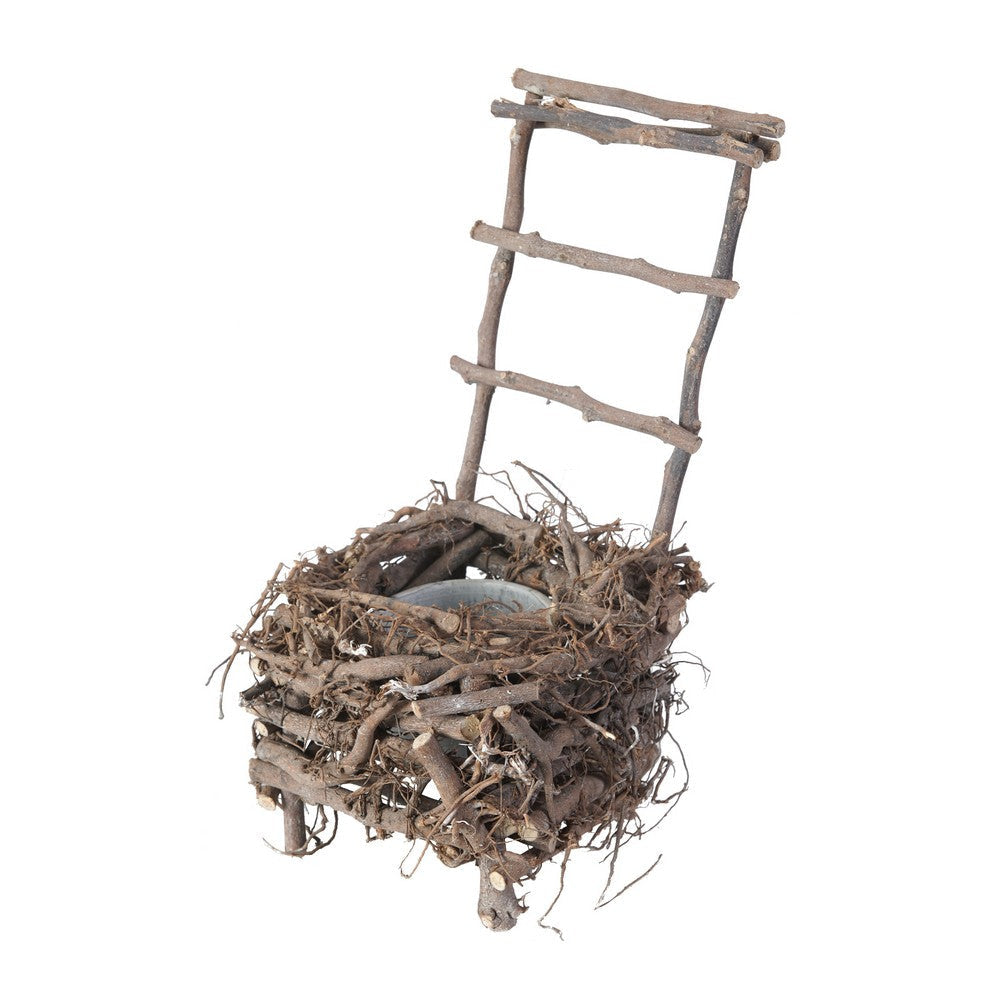 Nature Inspired Wooden Nest Planter with Clay Pot Gray and Brown - BM200899 BM200899