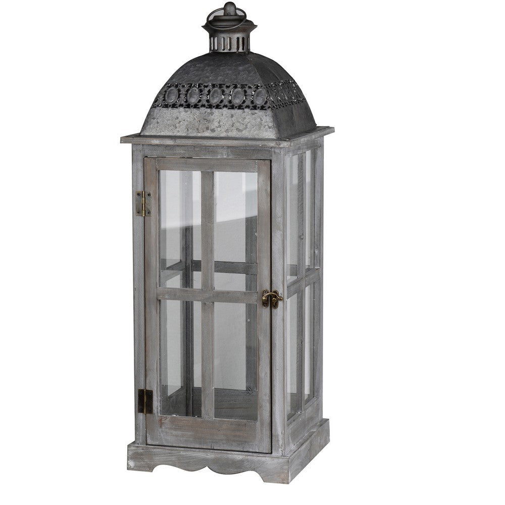 Wood and Metal Lanterns with Glass Window Pane Design Gray Set of 2 - BM200911 By Casagear Home BM200911