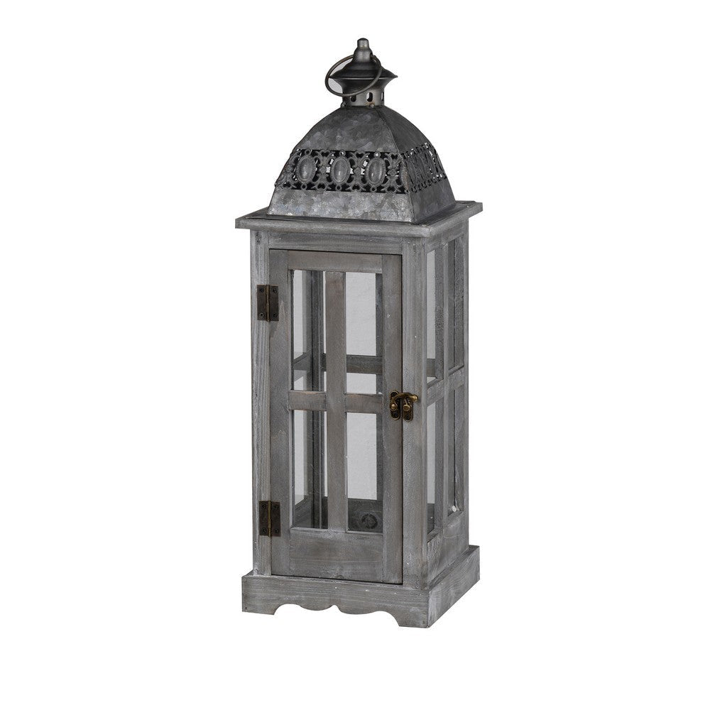 Wood and Metal Lanterns with Glass Window Pane Design Gray Set of 2 - BM200911 By Casagear Home BM200911