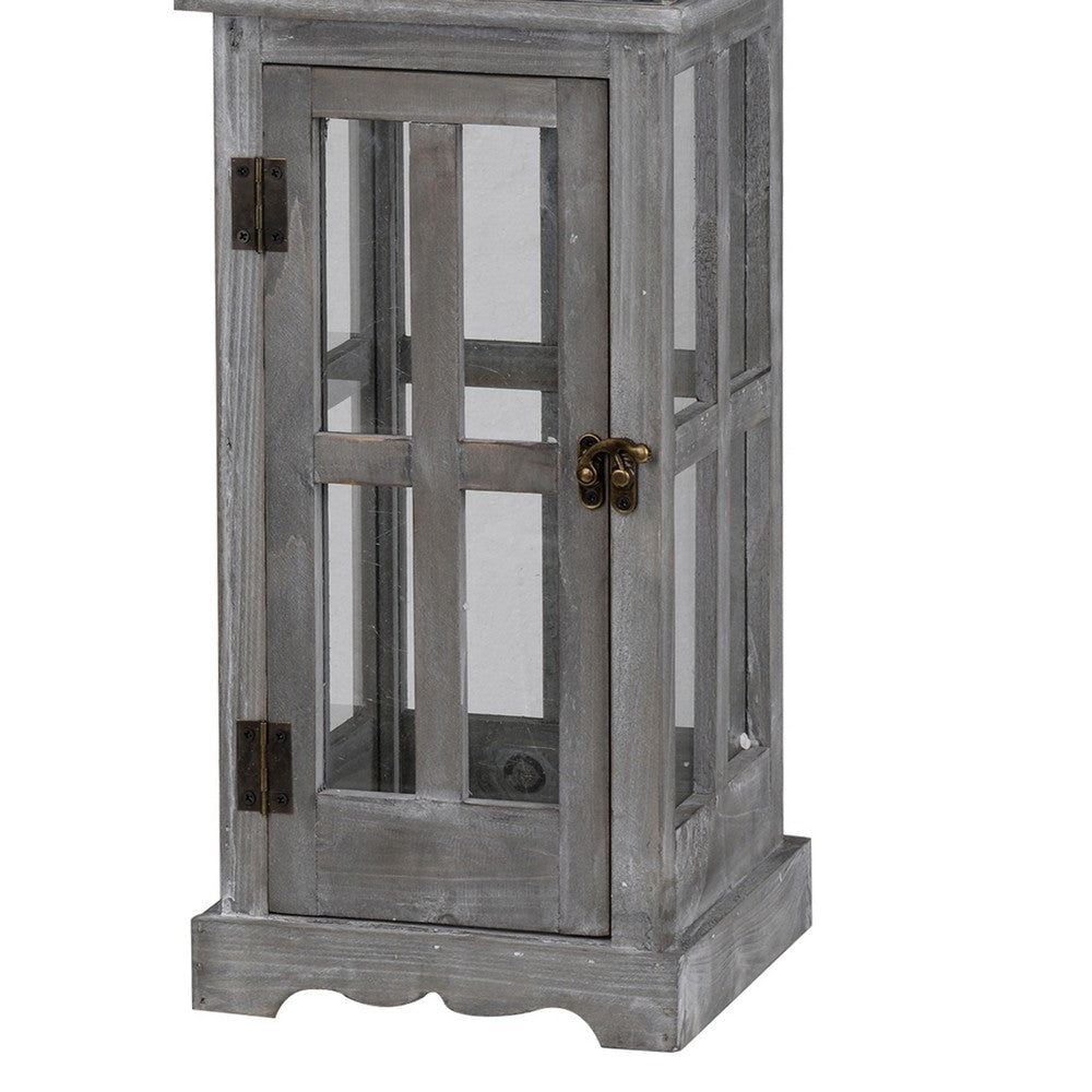 Wood and Metal Lanterns with Glass Window Pane Design Gray Set of 2 - BM200911 By Casagear Home BM200911