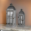 Wood and Metal Lanterns with Glass Window Pane Design, Gray, Set of 2 - BM200911 By Casagear Home