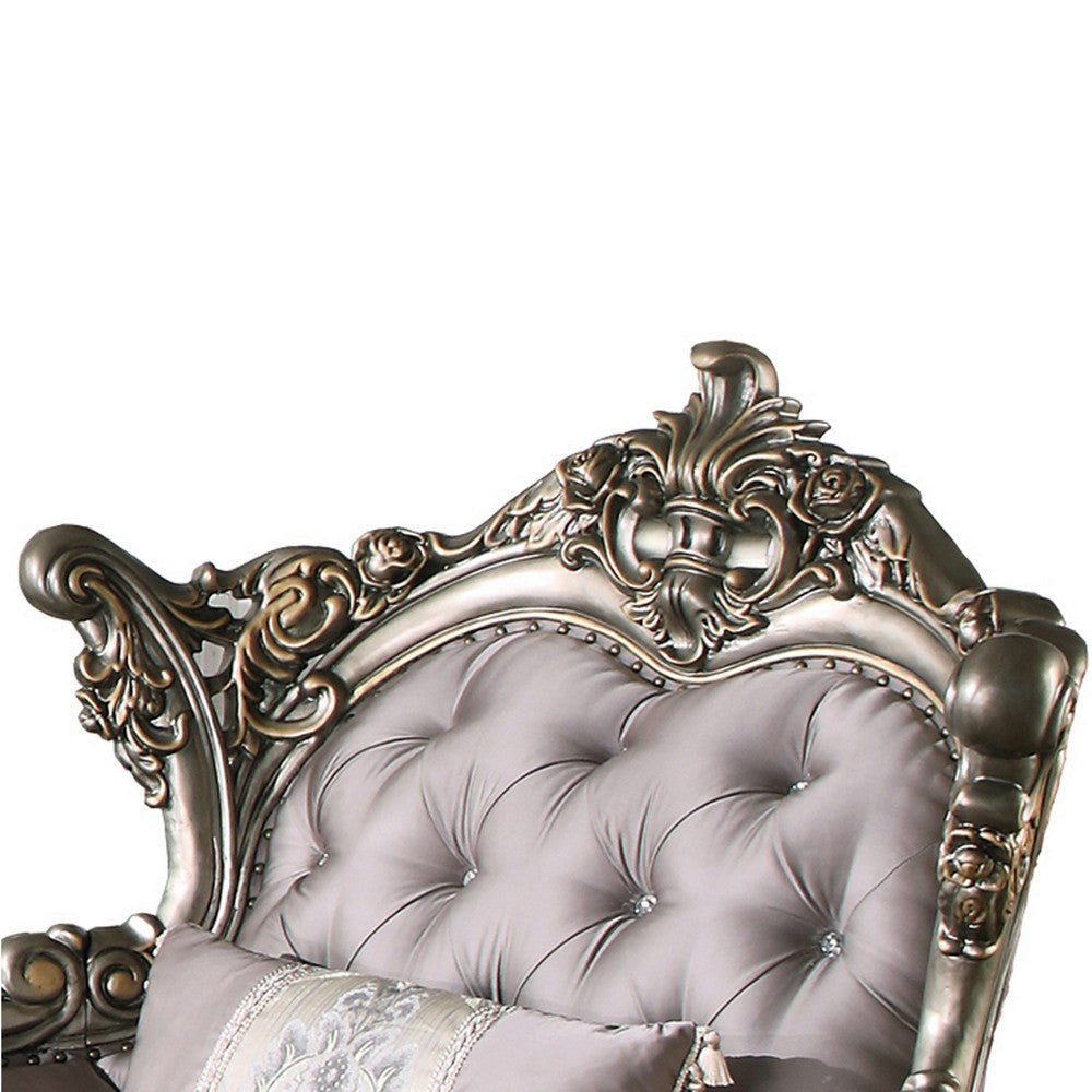 Wooden Chair with Engravings and Cabriole Legs Purple and Silver By Casagear Home BM201598