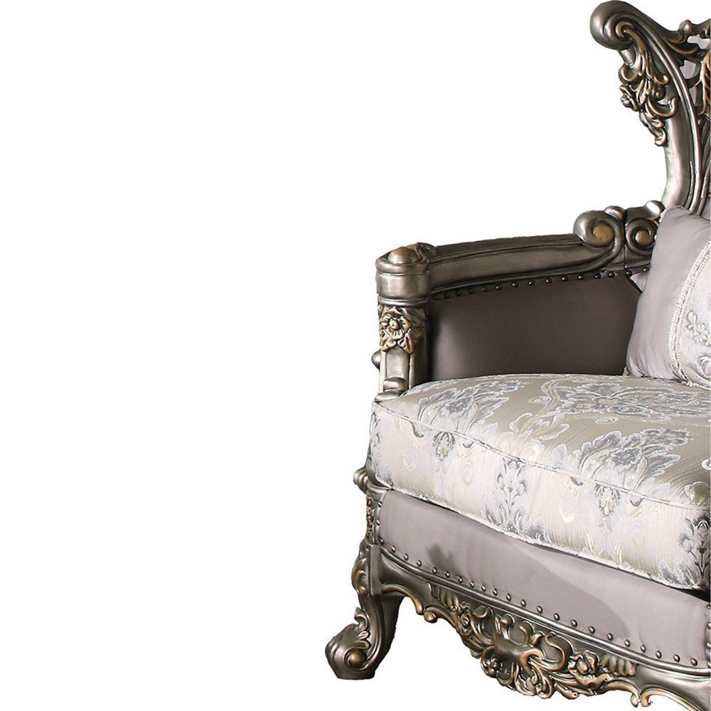 Wooden Chair with Engravings and Cabriole Legs Purple and Silver By Casagear Home BM201598