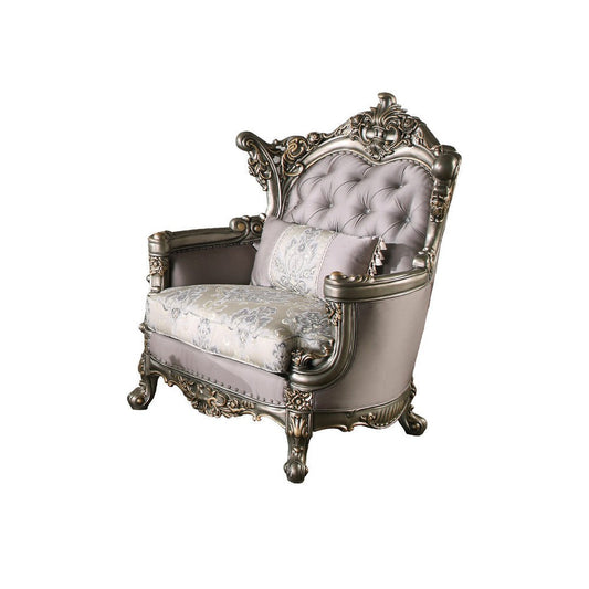 Wooden Chair with Engravings and Cabriole Legs, Purple and Silver By Casagear Home